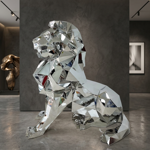 Sculpture de lion à finition miroir, statue d'animal en résine, décoration artistique pour la maison, artisanat - Product Image 3
