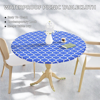 Nappe de pique-nique ronde moderne tissée, imperméable, élastique, housses de table ajustées, vinyle à dos en flanelle essuyable pour le camping et l'usage domestique