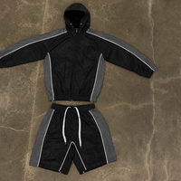 Ensemble veste et short en fibre de bambou légère, personnalisable avec logo OEM, séchage rapide, style vintage, color block, patchwork, streetwear, pour homme.