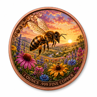 Pièce de monnaie ronde en cuivre pur de 1 once, exquise, avec abeille 3D et paysage au coucher du soleil, médaille de collection traditionnelle