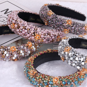 Diadema de Cristal con Cuentas Hua Liyu, Borde Ancho, Esponja Gruesa, Accesorio para el Cabello de Mujer, Estilo Barroco Retro - Product Image 3