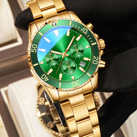 Montre de luxe en acier inoxydable plaqué or, montre de sport pour homme, étanche, lumineuse, multifonction, montre-bracelet à quartz pour l'extérieur et les affaires