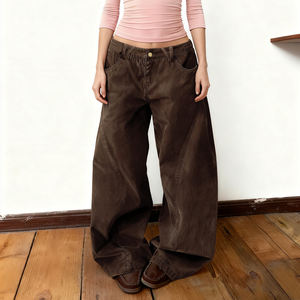 Jeans de Corte Bootcut Holgados y Transpirables para Mujer, Pantalones Vaqueros Deslavados con Dobladillo Curvo, Cintura Baja, Casuales, Lisos - Product Image 2