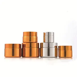 Huidverzorging Body Cream Container Verpakking Ronde 5-50Ml Uv Verf Shiny Gold Glas Cosmetische Pot Met Gouden Deksel