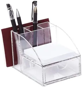 Acrylic Premium Desktop Office Supplies Organizer with Post It Note Pad Holder Office Tool Storage