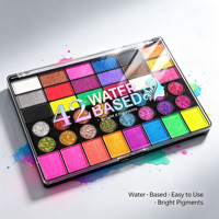 Palet Cat Warna Air 42 Warna untuk Wajah dan Tubuh dengan Glitter, Perlengkapan Melukis Wajah Neon UV untuk Halloween, Cosplay, SFX, Panggung, dan Pesta
