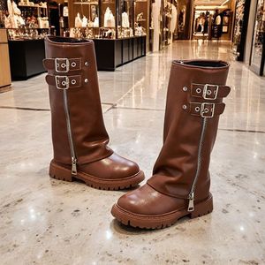 Nouvelles bottes longues vintage pour enfants, style automne-hiver, antidérapantes, avec fermeture éclair, pour filles - Product Image 6