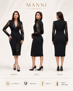 Robe personnalisée pour femme, vêtements sur mesure, blazer noir, dentelle, maille, moulante, robe de soirée, robe midi d'été pour femme - Product Image 2