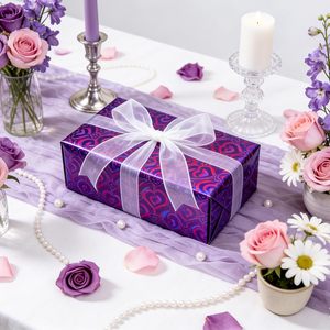 Rollo de papel de regalo con corazones morados impresos con láser. Ideal para San Valentín y Halloween. Personalizable. - Product Image 1