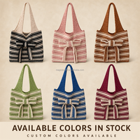 Sac fourre-tout en tricot polyester avec nœud, léger, sac à bandoulière grande capacité, pour la plage, l'école, usage quotidien, couleur personnalisée, vente en gros