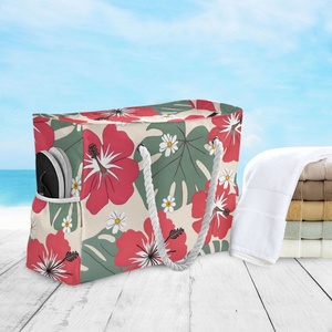 Sacs fourre-tout de plage décontractés à motif floral tropical hawaïen avec fermeture ouverte et doublure imperméable pour femmes, idéaux pour les vacances de printemps - Product Image 5