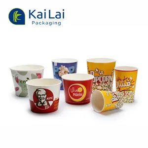 Eco friendly sustainable packaging white paper fried chicken bucket with paper lid