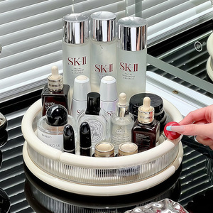 Rotating <b>Storage</b> Rack Desktop Organizer Milky White 4 In 1 Makeup Cosmetics Holder Turntable For <b>Dressing</b> <b>Table</b> - Product Image 3