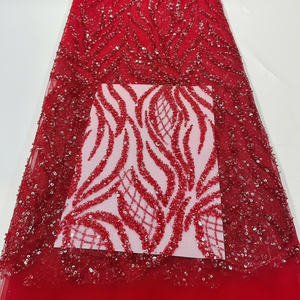 Tela de Encaje con Lentejuelas Bordadas con Cuentas de Industria Pesada, Vestidos de Noche Clásicos y Sensuales para Bodas, Material de Poliéster - Product Image 3