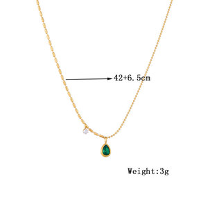European American Style Teardrop Green Gem Pendant Necklace Bezel Setting Everyday Wear - Product Image 4