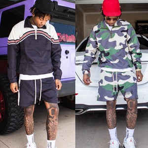 Conjunto Deportivo de Dos Piezas Personalizado de Moda, Chaqueta Cortavientos con Cierre y Pantalones Cortos de Poliéster y Nailon para Hombre - Product Image 2