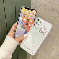 Coque de téléphone porte-carte transparente pour Samsung Galaxy S22 S21 S20 FE S10 S10e Note 10 20 Plus Ultra corée couverture ours mignon