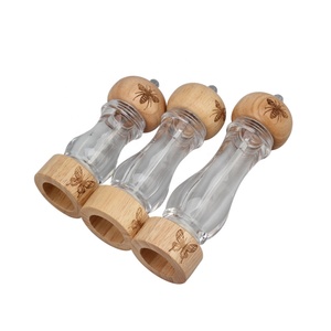 Juego manual de molinillo de sal y pimienta con cuerpo de madera y vidrio - Product Image 2