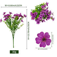 Fleur artificielle en gros, eucalyptus violet à 7 tiges, herbe de printemps violette à 5 tiges, décoration extérieure, fausse fleur, plante artificielle