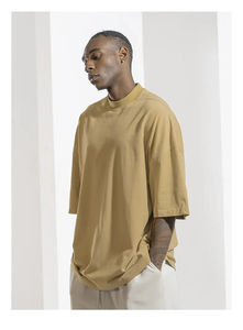 T-shirt de poids lourd en coton jaune sur la taille T-shirt à motif de logo imprimé personnalisé pour homme - Product Image 6