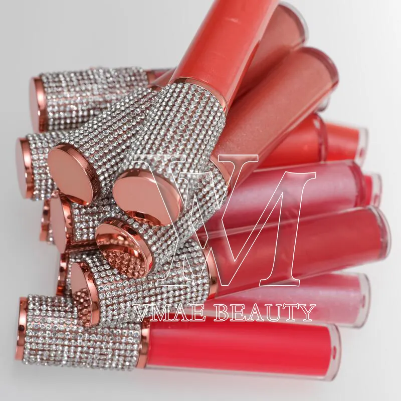 VMAE Logo Kustom Lipgloss Harga Murah Tabung Berlian Lip Gloss Vendor Vegan Glitter Lipstik