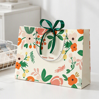 Sac cadeau en papier, motif floral de dessin animé Happy Times, sac à bonbons, sac souvenir, sac de rangement, ruban vert, logo personnalisé, vente en gros