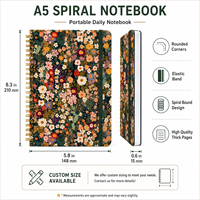 Carnet à spirale personnalisé en gros avec couverture rigide florale, bande élastique, impression numérique, papier fantaisie et artistique pour bureau, école, cadeau