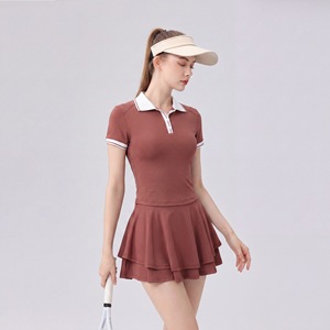 Nouveaux ensembles élégants de polos et jupes pour femmes, tenues 2 pièces, taille haute, respirantes, séchage rapide, ensemble jupe de tennis contrastée - Product Image 5