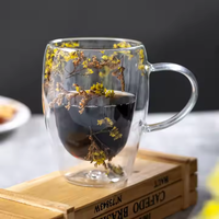 Tasse à café en verre à double paroi créative en borosilicate de 350ml en stock Tasses en céramique avec motif de fleurs séchées