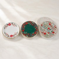Ensemble de 3 assiettes en papier florales de Noël, bord doré, assiettes rondes jetables pour les réunions de famille