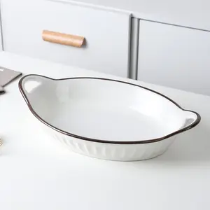 Белый Высококачественный элегантный скандинавский стиль современная простая дешевая кухонная фарфоровая овальная посуда для выпечки