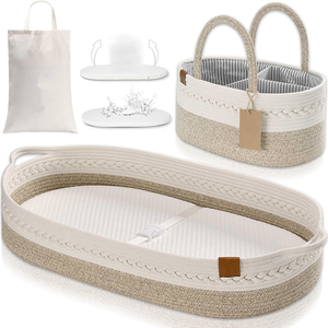 ตะกร้าเปลี่ยนผ้าอ้อมเด็ก พร้อมกล่องเก็บผ้าอ้อม ผ้าคลุมกันน้ำแบบสองชั้น โต๊ะเปลี่ยนผ้าอ้อมแบบพกพา ทำจากเชือกฝ้ายออร์แกนิค - Product Image 1