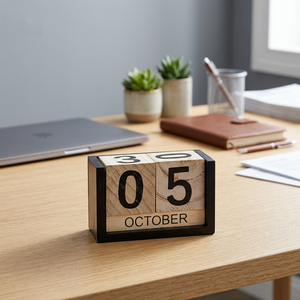 Calendrier perpétuel en bloc MDF ASW, écologique, peint, réutilisable, affichage du mois et de la date, décoration de la maison, sur table, 3,7 pouces, noir - Product Image 3