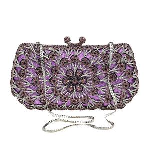 Pochette de soirée florale en strass pour femmes, avec bandoulière en chaîne, sac à main de cocktail scintillant perlé, doré - Product Image 3