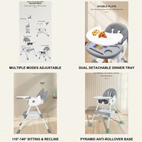 Chaise haute pour bébé multifonctionnelle pliable, chaise haute pour bébé réglable en hauteur, chaise d'alimentation pour bébé 3 en 1