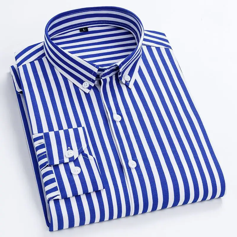 Shirts Customized Formal Wear Clothing Mens Striped Shirts Striped Plaid Clothes For Men Long Sleeve Casual Business MAN Cotton