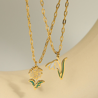 Collier classique élégant en acier inoxydable plaqué or 18 carats, bijoux en émail, pendentif fleur d'anniversaire, Offre Spéciale