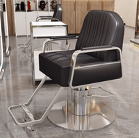 Chaise de barbier professionnelle durable en acier inoxydable avec siège en cuir réglable et pompe hydraulique pour les coiffeurs de salon