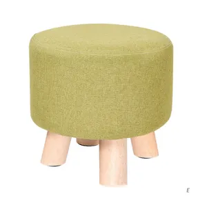 Taburete de madera otomana para niños y niñas, silla pequeña de tela verde, venta al por mayor
