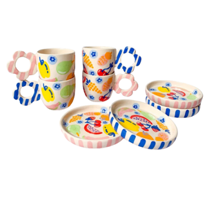 Mercato della frutta 2 <span class=keywords><strong>tazze</strong></span> Espresso con piattini tazza Set <span class=keywords><strong>di</strong></span> <span class=keywords><strong>due</strong></span> <span class=keywords><strong>tazze</strong></span> <span class=keywords><strong>di</strong></span> <span class=keywords><strong>caffè</strong></span> in ceramica fatta a mano, regalo amante del <span class=keywords><strong>caffè</strong></span> - Product Image 4