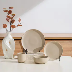 Simple Design Custom Logo Hotel Home Goods Clay Matte Glaze Plates Restaurant Ceramic Tableware Dinner Set