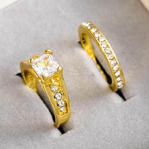 Wholesale 18K Gold Plated Luxury Wedding <b>Couple</b> <b>Ring</b> Engagement <b>Rings</b> Set Custom Tarnish Free Jewelry - Product Image 3
