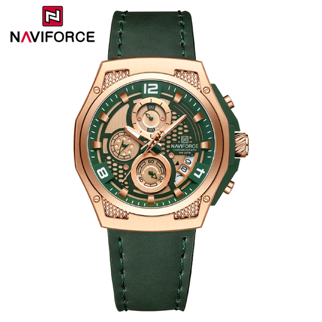 NAVIFORCE 8051 Original Men Quartz Chronograph Watch Luxury Sport Leather Strap Shock Resistance Waterproof Luminous Watches