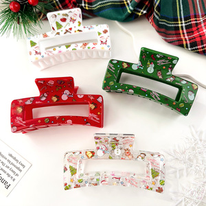 Simpatici fermagli per capelli quadrati natalizi stampini per donne pupazzo di neve con Clip per squali grandi accessori per capelli in plastica verniciata - Product Image 1