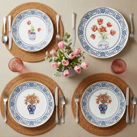 Service de table élégant en porcelaine bleue et blanche de style chinoiserie - Vaisselle romantique pour mariage, ensemble de vaisselle en céramique fine pour la fête nuptiale