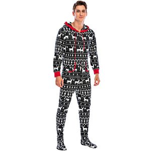 Family Christmas Hooded Footed Onesie Adult Christmas Long Pajamas Snowflake Pattern Sleepwear Long Sleeve One Piece <strong>Pyjamas</strong> - Product Image 5