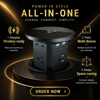 Prise escamotable tout-en-un pour économiser de l'espace, chargeur sans fil 15W, 4 prises AC, double USB-A, double USB-C pour bureau de conférence