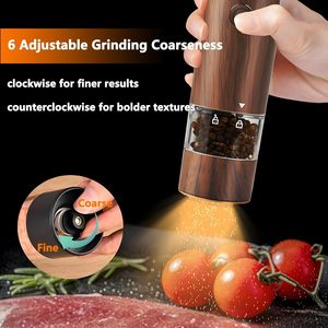 New Wooden Color USB Salt <b>Pepper</b> <b>Grinder</b> Set Rechargeable Electric Salt and <b>Pepper</b> Mill With Light - Product Image 3