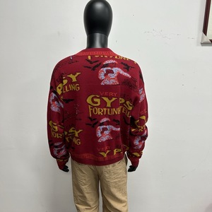 Cardigan en tricot rouge à fleurs pour homme, pull à manches longues, col en V, boutons sur le devant, automne-hiver - Product Image 5