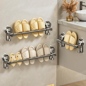 Support mural rétractable pour pantoufles de salle de bain Ltes Y232Q, fixation par ventouse, sans perçage, rangement mural multifonctionnel, design rectangulaire - Product Image 1